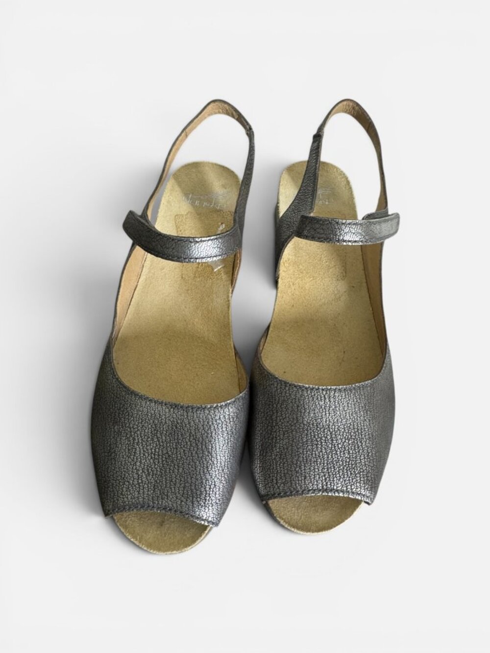Dansko Marcy Metallic Pewter Wedge Slingback Sandals 10.5/11 - Picture 2 of 7